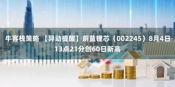 牛客栈策略 【异动提醒】蔚蓝锂芯（002245）8月4日13点21分创60日新高